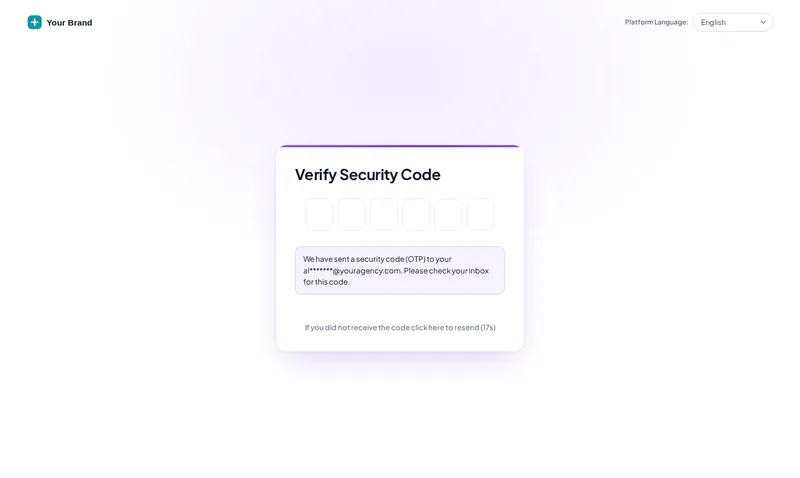 GoHighLevel two-factor security code screen styled with the Minimal glow login design